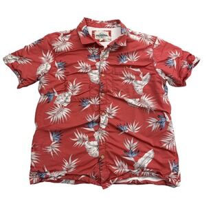 California Cowboy Shirt Mens M Red Short Sleeve Button Floral Lined High Water